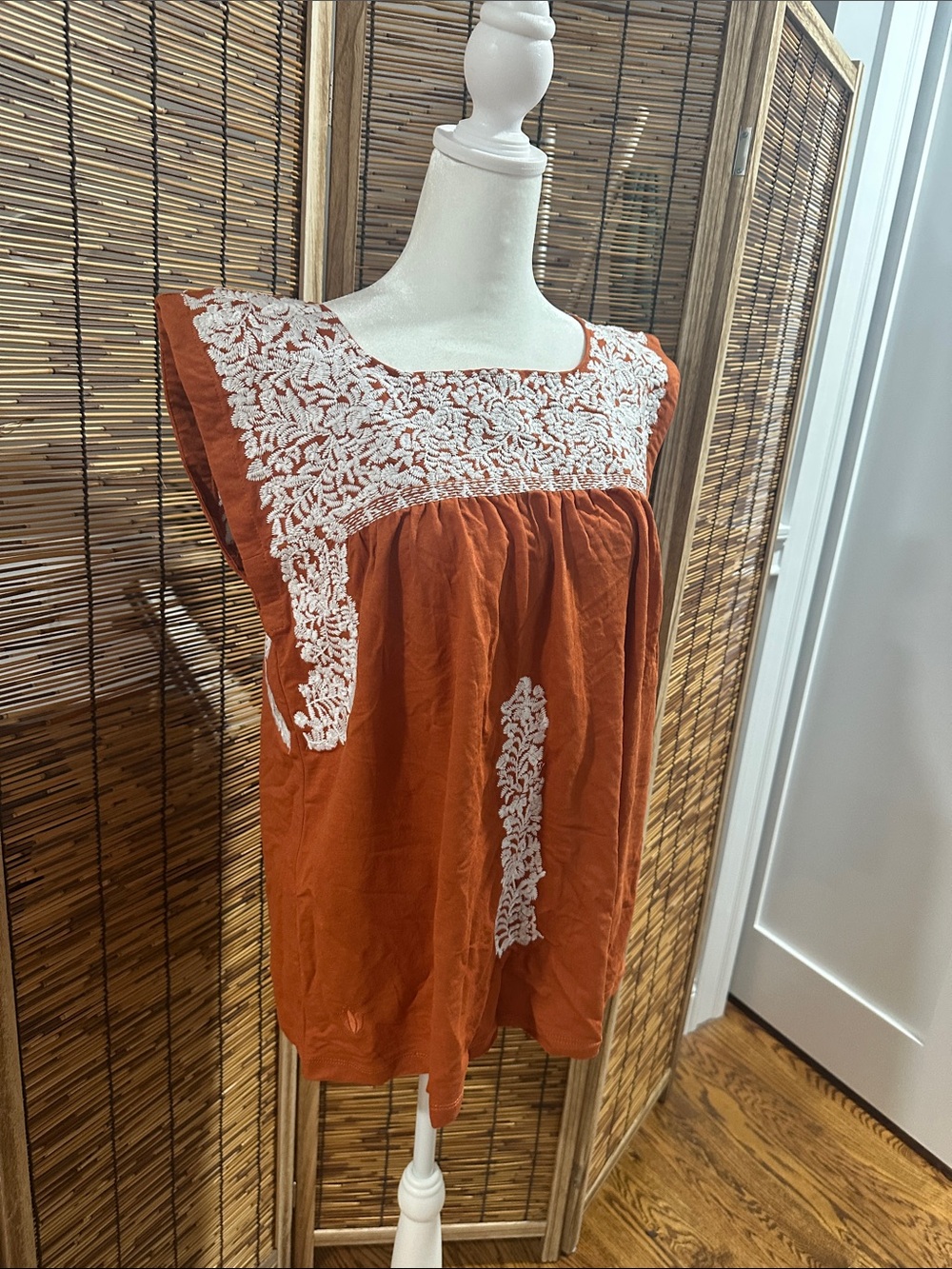 Embroidered burnt Orange Square-Neck Women's Blouse